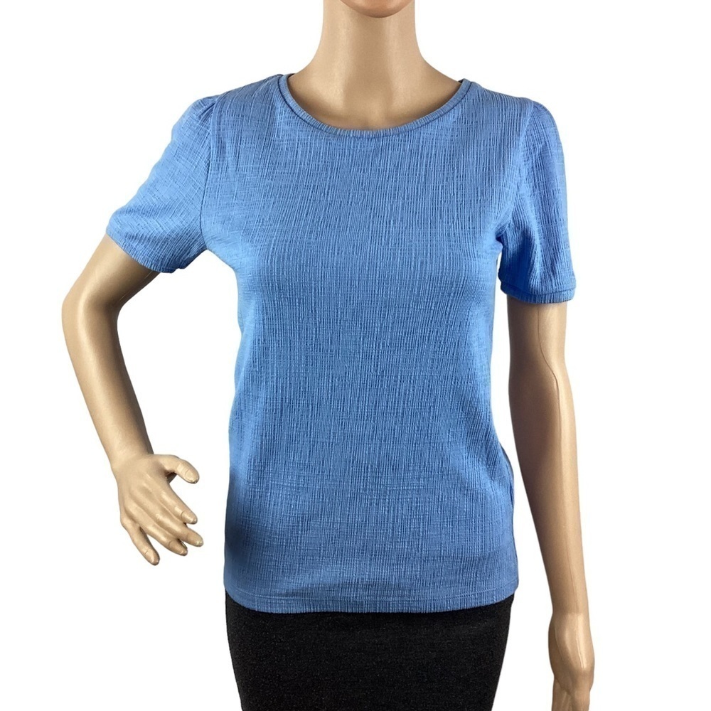 J. Crew Factory Textured Puff-Sleeve Top Size XS Blue Short Sleeve